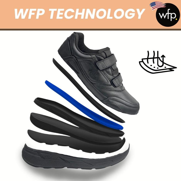 COLUMBUS WFP WALKING BOOST - EXTRA COMFORTABLE WIDE WALKING SHOES FOR MEN - BLACK VELCRO WV101M