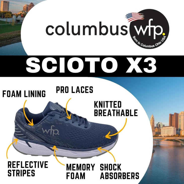 COLUMBUS WFP SCIOTO - EXTRA COMFORTABLE WIDE WALKING SHOES FOR MEN - BLUE/GREY LACES SL253M