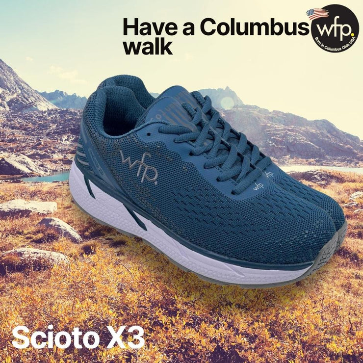 COLUMBUS WFP SCIOTO - EXTRA COMFORTABLE WIDE WALKING SHOES FOR MEN - BLUE/GREY LACES SL253M