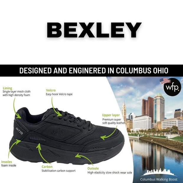 COLUMBUS WFP BEXLEY - EXTRA COMFORTABLE WIDE WALKING SHOES FOR MEN - BLACK LACES BL104M